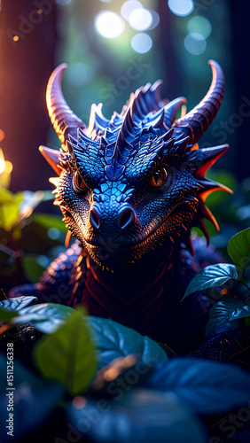 Wallpaper Mural a painting of an angry and realistic dragon staring at the camera, emerging from behind the leaves in the forest, with piercing eyes. hyper-realistic. Torontodigital.ca