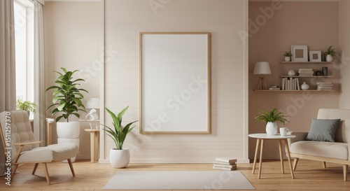 Realistic Interior Room Mockup Featuring Blank Frame on Wall Decor