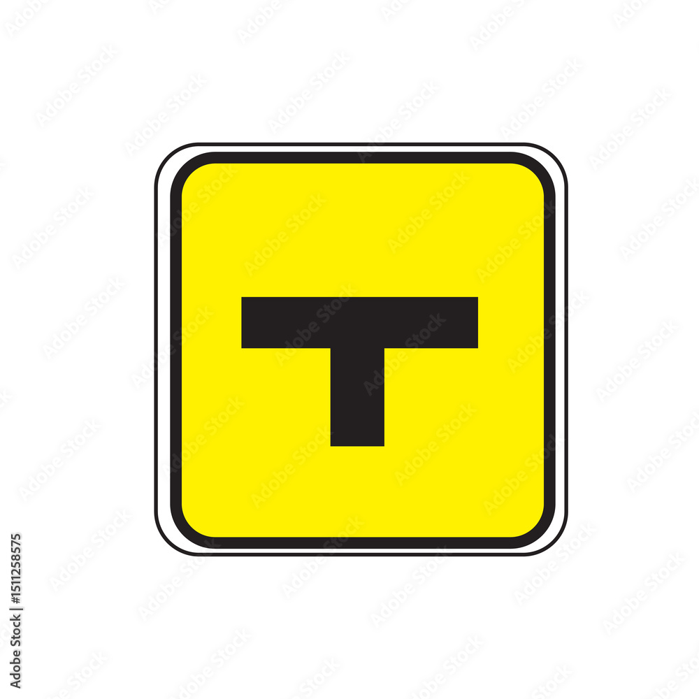 Fototapeta premium Yellow T-Intersection Road Sign Traffic Safety and Guidance