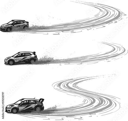 Rally car drifting sequence. Vector illustration. EPS 10 version.