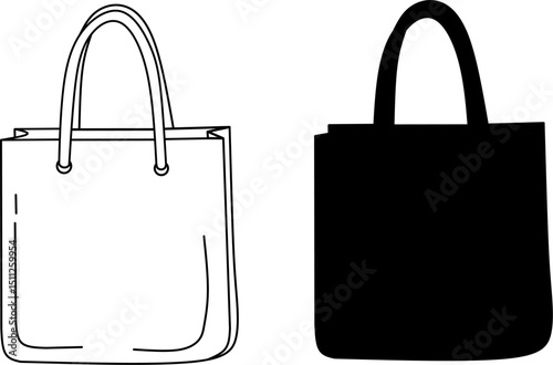 Totebag Outline and Silhouette Illustration