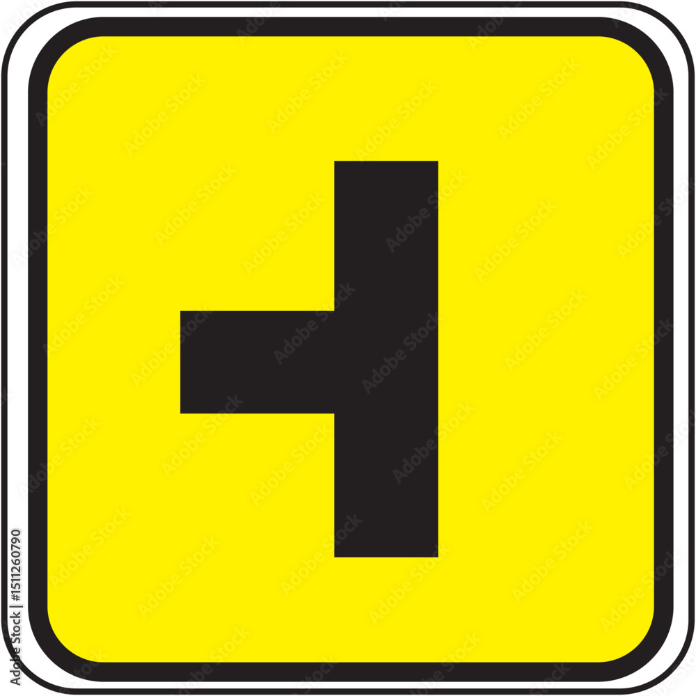 Fototapeta premium Yellow Traffic Sign T-Intersection Ahead - Road Safety and Driving