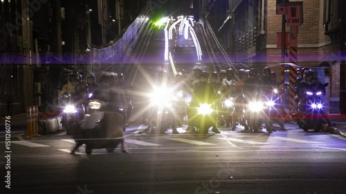 Wallpaper Mural A night timelapse of traffic jam at the crossing near Taipei bridge telephoto shot Torontodigital.ca
