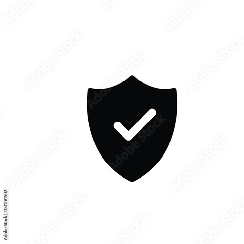 A minimalist image featuring a black shield icon with a white checkmark inside, symbolizing protection, security, approval, or verification. Suitable for various design purposes.