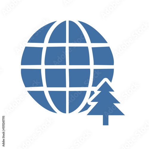 Blue globe with tree icon representing Earth conservation and nature protection, ideal for World Environment Day visuals and eco awareness materials