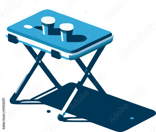 Portable Folding Cooler Table with Drinks, Isometric Illustration