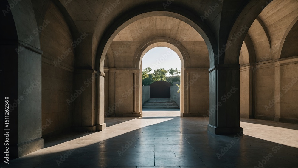 Fototapeta premium Sunlit Concrete Archway Interior