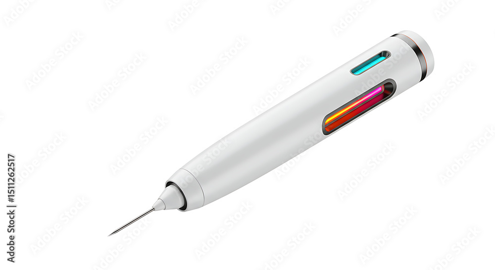 Fototapeta premium A sleek pen-like food scanner for analyzing ingredients at a molecular level, with pulsing lights and a retractable tip — tailored for ultra-modern kitchens.