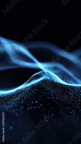 Abstract Digital Wave with Glowing Blue Particles on a Dark Background