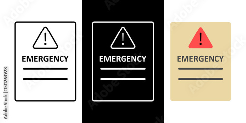 Emergency evacuation document icon in outline, dark mode, and color styles, vector illustration of official authorization paper issued during crises to approve safe relocation or emergency travel.