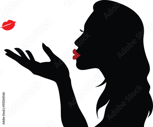 Silhouetted Kiss: A sensual silhouette of a woman, rendered in bold, inviting curves, sends a kiss into the world with elegance and grace.