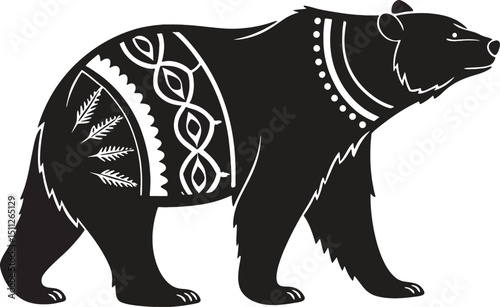 Bold Bear Silhouette with Decorative Tribal Art Elements