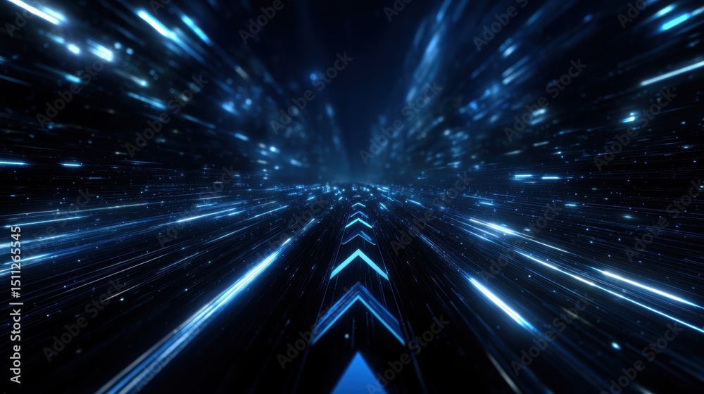 Naklejka premium Dynamic Blue Light Trails Converging in a Futuristic Tunnel