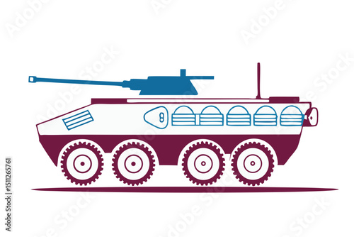 clean vector of 8-wheel military transport vehicle with mounted weapon, isolated on white
