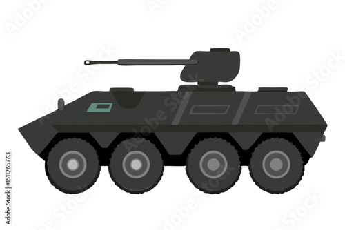 clean vector of 8-wheel military transport vehicle with mounted weapon, isolated on white
