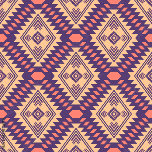 Geometric Tribal Textile with Diamond and Zigzag Elements