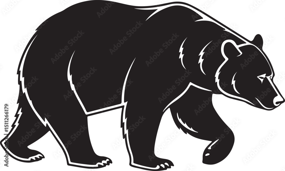 Fototapeta premium Peaceful Walking Bear in Smooth Black Silhouette Form