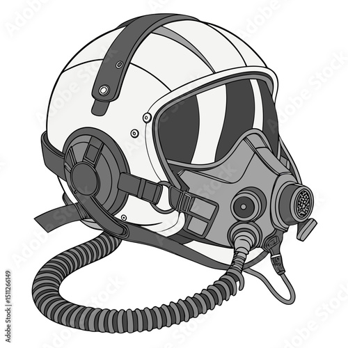 aviation helmet with oxygen mask, visor, and coms gear, realistic vector on white background
