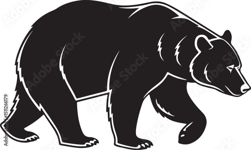 Peaceful Walking Bear in Smooth Black Silhouette Form