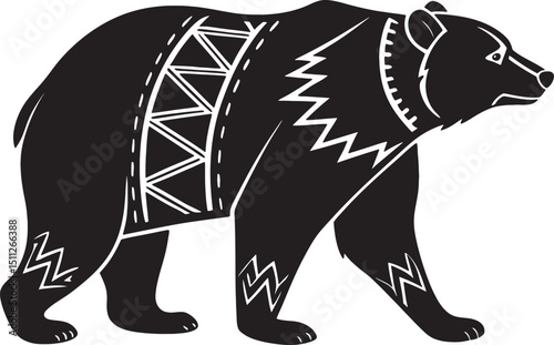 Stylized Tribal Bear in Striking Black Silhouette Design
