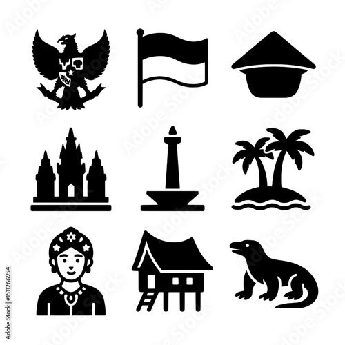 Indonesia Country Icons Cultural and National Symbols