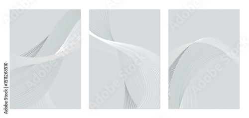 Abstract line wall art set, minimalist flowing lines in shades of green and w...
