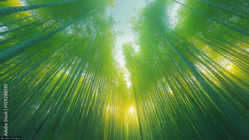 Upward view of a lush bamboo grove