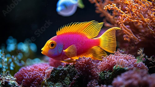Vivid tropical fish amid coral reef