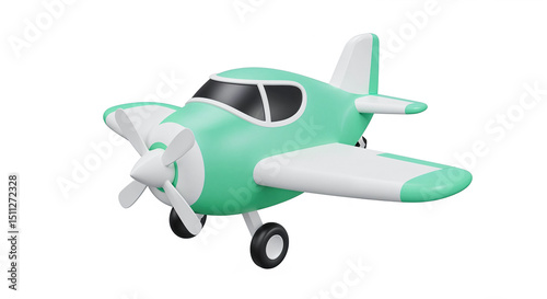 Green and white cartoon airplane flying in the sky