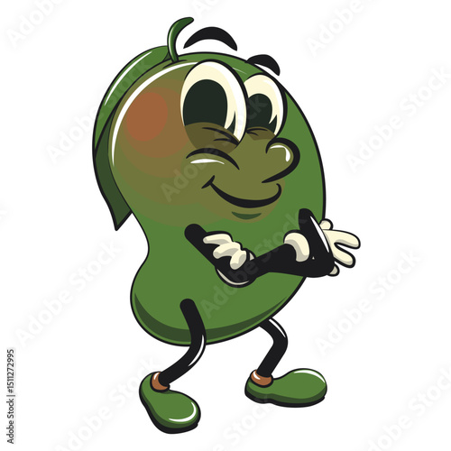 manggo retro vektor illustration mascot character folding his arms calmly, work of hand drawn