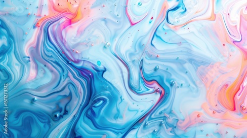 Abstract swirling pattern of blue pink and white colors creating a fluid marble like appearance art