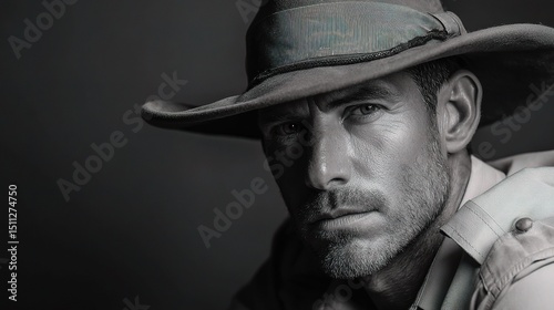 Thoughtful Consultant in Safari Hat Posing in Creative Studio