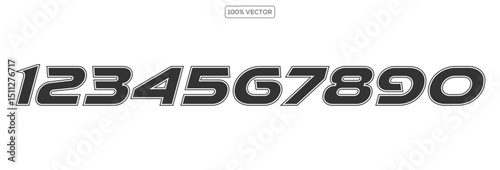 Bold athletic font, dynamic angles typeface, powerful lines numbers