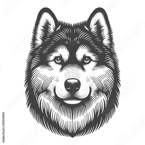 Vintage Hand-Drawn Siberian Husky Illustration – Head Portrait Dog Engraved Style Vector for T-Shirts Posters Stickers and Pet Themes Apparel