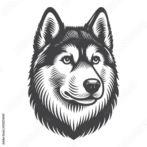 Vintage Hand-Drawn Siberian Husky Illustration – Head Portrait Dog Engraved Style Vector for T-Shirts Posters Stickers and Pet Themes Apparel