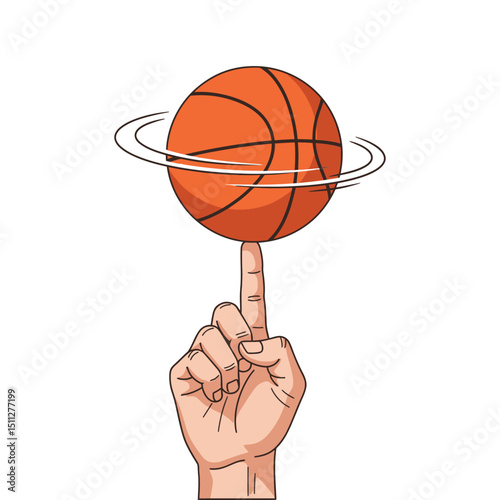 Basketball Spinning on Finger – A Detailed Sports Clipart with Motion Blur on White Background