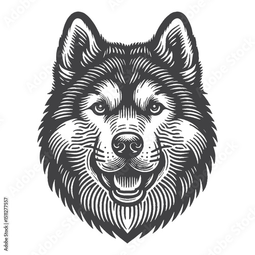 Vintage Hand-Drawn Siberian Husky Illustration – Arctic Dog Engraved Style Vector for T-Shirts, Posters, Stickers, and Winter Adventure Apparel