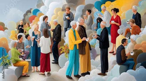 Vibrant Social Gathering at an Elevated Vantage Point with Diverse Crowd