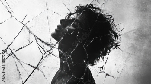 A Melancholy Silhouette Through Shattered Glass