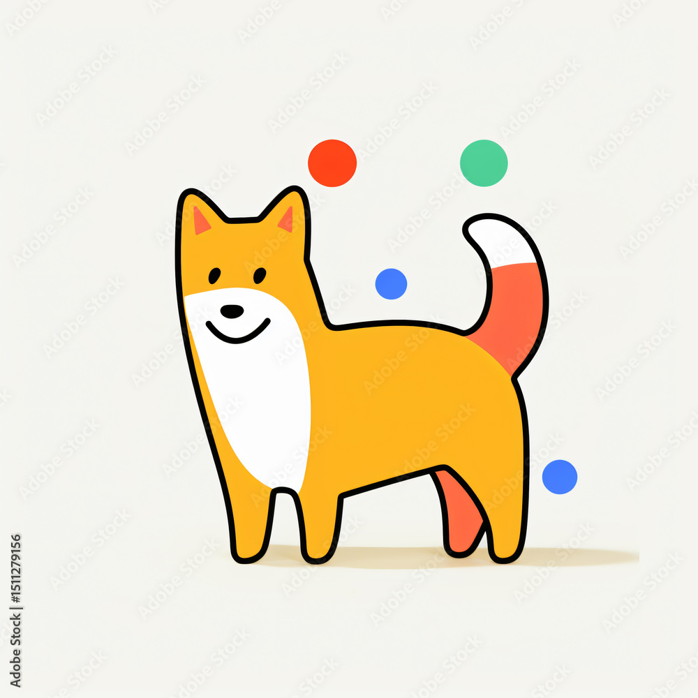 Obraz premium Cute Cartoon Dog Character Illustration Vector: Playful Whimsical Animal with Orange Fur Smiling Jumping and Wagging Tail in Cheerful Childish Colorful Artwork Background – Pawsitive Pet Drawing