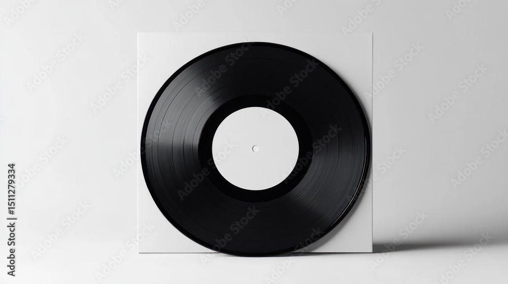 Obraz premium Minimalist Vinyl Record on White Background