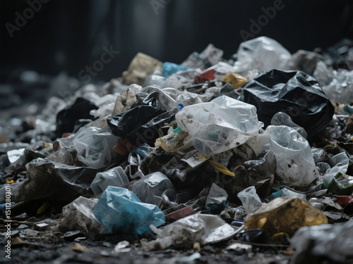 Close up piles of plastic waste that are piled up and not recycled