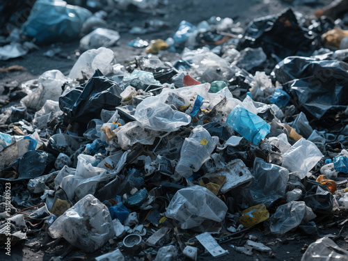 Close up piles of plastic waste that are piled up and not recycled