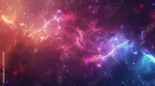 Colorful nebula with stars in space featuring shades of orange pink purple and blue cosmic background effect