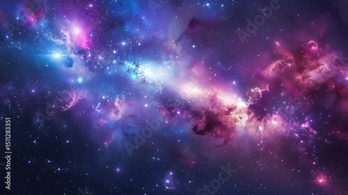 A vibrant cosmic vista showcasing a nebula with swirling colors and distant sparkling stars in the darkness