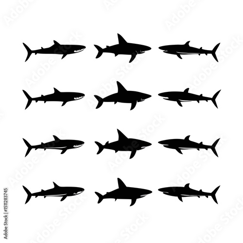 Shark silhouette. a set of shark silhouettes