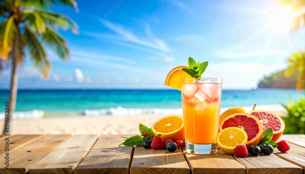 Obraz premium summer background with fresh drink and fruit