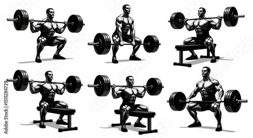 Strength Training Routine: A detailed illustration showcasing a man performing essential strength training exercises, promoting fitness and physical well-being. 