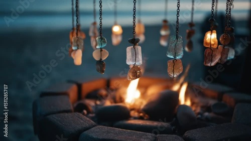 Warm antique candles cast a bright, yellow flame in the dark fireplace, their hot wax burning gently through the night
