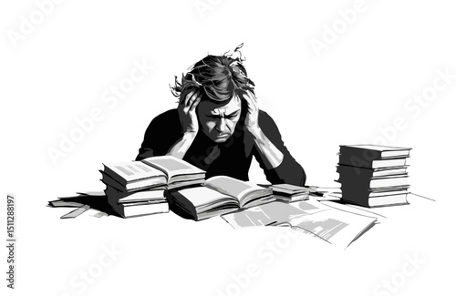 Overwhelmed Student Grappling with Academic Pressure and Stress